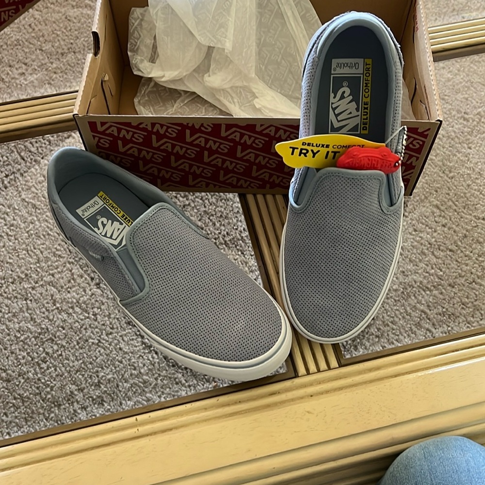 Size 10 NWT in box Vans Women’s  Gray Slip-On Shoes